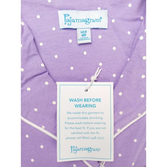 Pajamagram Pajama 2 Piece Purple Polka Dot Button Front Women's Medium Boyfriend - Picture 4 of 9